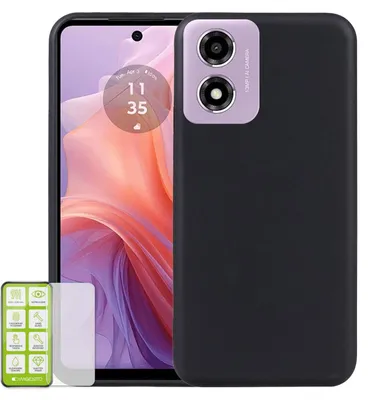 Obrázok produktu pre Silikónové puzdro H9 so sklom pre Motorola Moto E14 / G04 4G / G04S 4G / G24 4G – čierne puzdro na mobilný telefón
