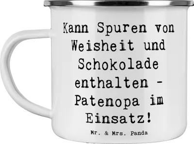 Produktbild von Mr. & Mrs. Panda becher emaille Spruch Patenopa und Weisheit - Weiß - Geschenk, Patenschaft, Pott, emaillebecher, Tasse, Lächeln, Humor, Familienmitglieder, Dankbarkeit