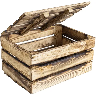 Productafbeelding van Creative Deco Gevlamde Houten Doos met Groot Deksel, 40 x 30 x 22 cm