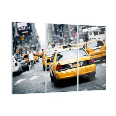 Produktbild von Bilder auf glas - Taxi Straße New York - 105x70cm - Glasbilder - Wandbilder - Kunstdruck - zum Aufhängen bereit - Wanddekoration aus Glas - Glas Bilder - Wandbild auf Glas - 3 Teile - GCE105x70-2663