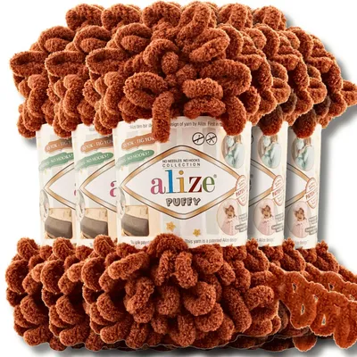 Produktbild von Alize 5x 100g Puffy Wolle, Uni, Häkeln, Stricken (Copper - 597)