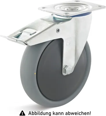 Produktbild von Rollcart TPE-ESD Lenkrolle mit Doppelstop Ø160x40mm in grau 180kg Tragkraft mit Kunststoff-Felge