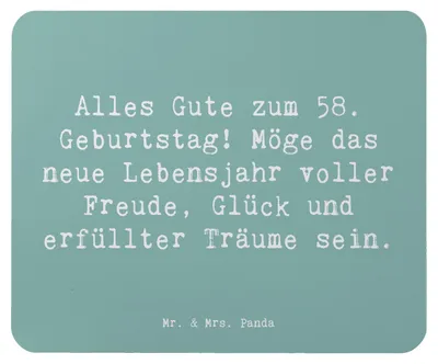 Produktbild von Mr. & Mrs. Panda Mousepad Spruch 58. Geburtstag Freude - Meeresbrise - Geschenk, Geburtstagsgeschenk, Mouse Pad, neues Lebensjahr, computer mauspad, Happy Birthday, Wohl