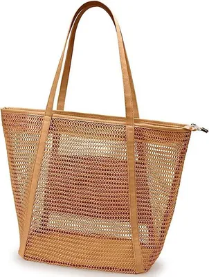 Produktbild von Unyqoos® Strandtasche für Damen – große, faltbare Mesh-Badetasche mit Reißverschluss & Innenfach, robustes Nylon Schultertasche 38 x 35 x 16 cm