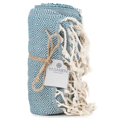 Produktbild von Saunatuch 96 x 180 cm – 100% Baumwolle – 415 g/m² – Badetuch – Strandtuch – Pestemal Hamamtuch - schnelltrocknend und leicht (Maritim, 96x180 cm)