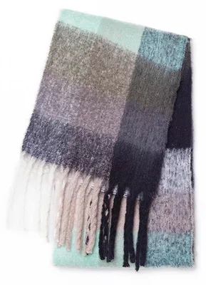 Obrázek produktu pro Dámská šála, teplá, kostkovaná, vhodná na podzim a zimu, zesílená, oboustranná, rozměry 230x38 cm, barva: šedá