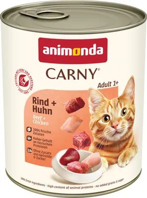 Produktbild von animonda Carny Adult Rind + Huhn (6 x 800 g), Katzennassfutter für ausgewachsene Katzen, Nassfutter mit 100 % frischen, fleischlichen Zutaten, Katzenfutter ohne Getreide und Zucker