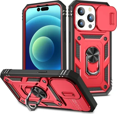 Produktbild von iPhone 15 Pro Hülle - Coverup Ring Ständer Back Cover mit Kamera Schutz - Rot