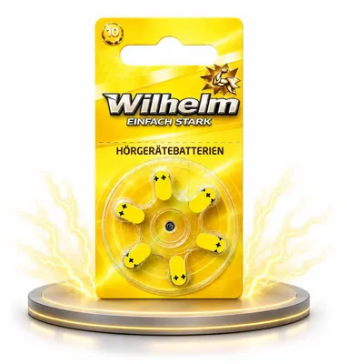 Produktbild von 6 x WILHELM Hörgerätebatterien Typ 10 gelb Hörgerätbatterie PR70 ZL4 1,4/1,45 V, KI-generiertes Bild