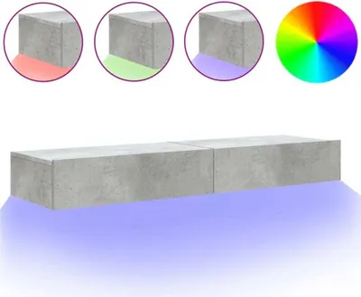 Zdjęcie produktu dla vidaXL Szafki pod TV z oświetleniem LED 2 szt. Szary beton 60x35x15,5 cm