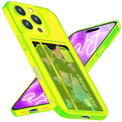 Immagine prodotto di Custodia in silicone NALIA Neon per iPhone 16 Pro – Scomparto per carte e colore vivace – CARDPOP (custodia antiurto) – Marchio di Berlino – Giallo