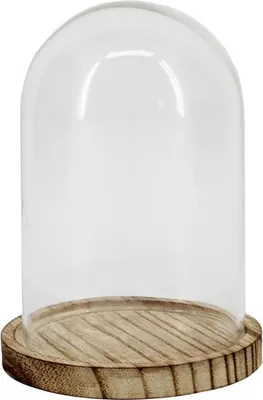 Produktbild von INNA-Glas Glasglocke DANILLA mit marmoriertem Holzboden, klar, 13cm, Ø9,5cm - Glashaube mit Holzboden
