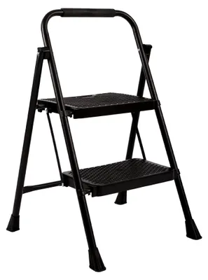 Produktbild von Klappbare Trittleiter mit 2 Stufen - 46 cm - Faltleiter aus Stahl - rutschfest und standsicher - Haushaltsleiter mit Sicherheitsbügel - Pulverbeschichtet - Schwarz
