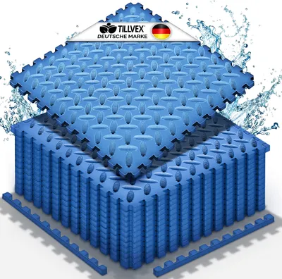 Produktbild von tillvex® Pool Bodenschutzmatte Blau - 48 Stück | Unterlegmatte für Pool & Planschbecken | Poolmatte Bodenmatte Outdoor | Poolunterlage Bodenschutz Matten wärmeisolierend | Whirlpool Bodenfolie weich