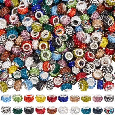 400 Strassperlen, 20 Farben, 10 mm, mit großem Loch, für DIY-Schmuck