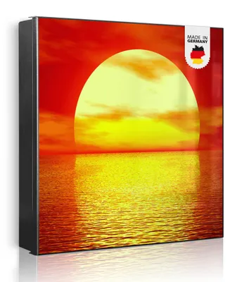 Produktbild von banjado Schlüsselkasten aus Metall, 30x30cm groß mit 32 Haken, als Magnettafel nutzbar, Korpus schwarz, Anschlag rechts, Sonnenuntergang [SKG1 10023]