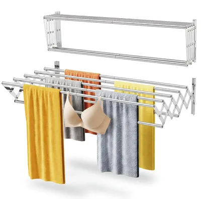 Obrázek produktu pro Omgoods – Vysouvací sušák na prádlo na zeď se 7 tyčemi – Úsporný a skládací