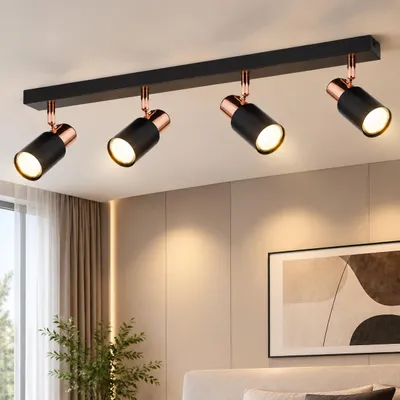 Image de ZMH Spot de plafond à 4 flammes LED Plafonnier GU10 Noir Spot mural 355° orientable Spots de plafond couloir pour cuisine salon bar (sans ampoules), Image générée par une IA