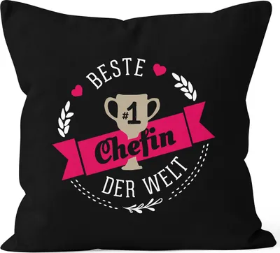 Produktbild von Kissenbezug beste Chefin der Welt Geschenk für Chefin Baumwolle MoonWorks® schwarz 40cm x 40cm