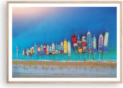 Produktbild von Gerahmtes Poster - Rahmen in heller Eiche - Schiffe Strand Perspektive - 100x70 cm - Wand Bild - Wanddeko - Wandbilder - Kunstposter - Wandposter - Bilderrahmen - Bilder - P2NAA100x70-4415