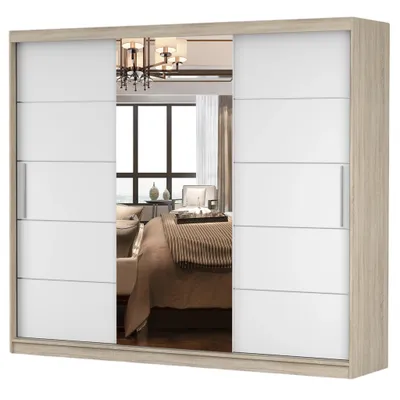 Obrázek produktu pro Šatní skříň s posuvnými dveřmi Šatní skříň se zrcadlem 250 cm Sonoma/bílá Alba