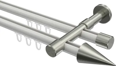 Produktbild von Interdeco Innenlaufstange / Gardinenstange mit Innenlauf Weiß / Edelstahl-Optik, Typ Prestige Savio (Kegel), 20 mm Ø 2-läufig, 140 cm