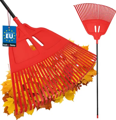 Produktbild von KOTARBAU® Laubrechen Kunststoff 67 cm mit Aluminiumstiel 1,5 m Extra Click Heurechen Laubharke Rechen für Herbstlaub & Heckenschnitt Gartenrechen Kunststoff Rot & Schwarz