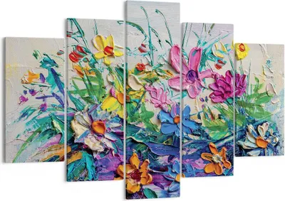 Produktbild von Bild auf Leinwand - Leinwandbild - 5 Teile - Blumen die Farben pastos - 150x100cm - Wand Bild - Wanddeko - Wandbilder - Leinwanddruck - Bilder - Wanddekoration - Leinwand bilder - EA150x100-4521