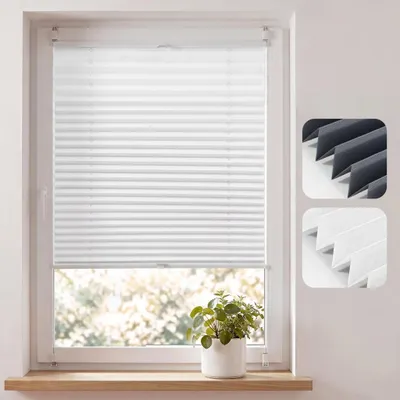 Produktbild von Plissee ohne Bohren, Weiß 80x130cm Sichtschutz Faltrollo ohne Bohren Jalousie Rollos für Fenster und Tür