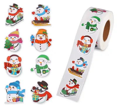 500 Schneemann-Sticker, Weihnachtssticker-Rolle, 38 mm, bunt