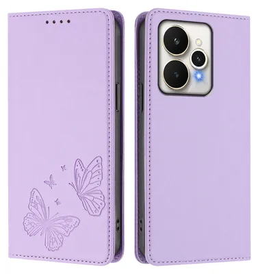 Obrázek produktu pro Kožené pouzdro pro Realme 15 /Realme 15 Pro 5G, motýlí ražbou, peněženkové flip pouzdro se stojánkem Světle fialová