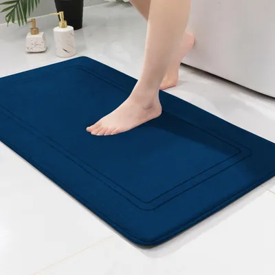 Image de Tapis de bain antidérapant, tapis de bain moelleux, tapis de bain absorbant, tapis de douche, tapis de sol pour salle de bain, bleu, 60 x 90 cm