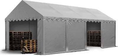 Produktbild von Lagerzelt 4x8 m Industriezelt Unterstand PVC Plane 750 N grau mit Bodenrahmen