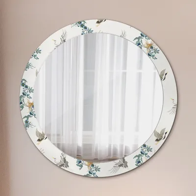 Produktbild von Ø80cm Spiegel - Glasrahmen mit Aufdruck - Wandspiegel Schlafzimmer - Chinoserie