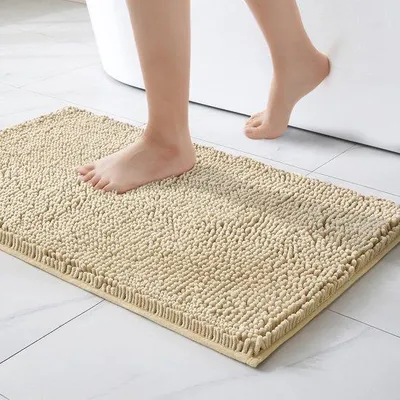 Immagine prodotto di Tappetino da bagno Ibenzoa® in microfibra, 40 x 60 cm – morbido, assorbente, con base in PVC antiscivolo, lavabile, color beige
