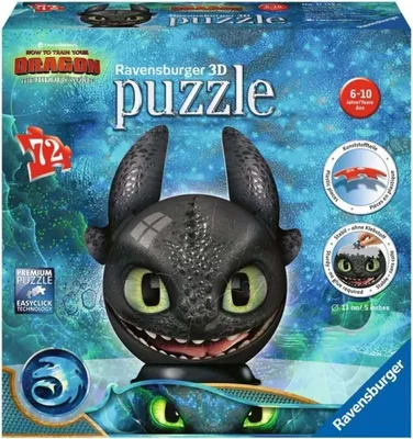 Immagine prodotto di Dragons 3 Sdentato con orecchie 3D palla puzzle 72 pezzi