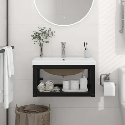 Obrázok produktu pre The Living Store Kúpeľňová skrinka s umývadlom z čierneho železa