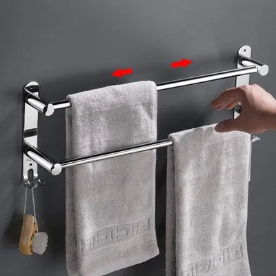 Produktbild von Unyqoos® Ausziehbarer Handtuchhalter aus Edelstahl zur Wandmontage, verstellbar 43–76 cm, platzsparend, modernes Design