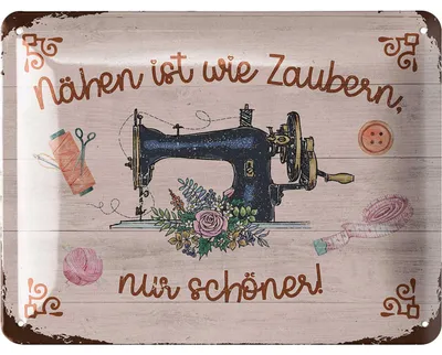 Produktbild von LANOLU Schild Nähen ist wie Zaubern Deko Geschenk für Näherin - Blechschilder retro für Nähstube, Farmhouse Deko für Nähzimmer, 15x20cm