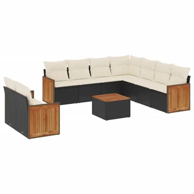Produktbild von vidaXL 10-tlg. Garten-Sofagarnitur mit Kissen Schwarz Poly Rattan