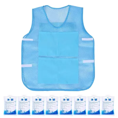 Imagen del producto de Chaleco refrigerante con 8 acumuladores de hielo - Chaleco refrigerante portátil - Chaleco refrigerante de poliéster - Chaleco refrescante - Chaleco para actividades - Dimensiones: 56x67 cm