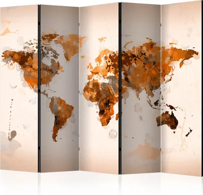 Produktbild von 5-teiliger Doppelseitiger Vlies Paravent - World in brown shades II 225x172 cm Karten k-C-0104-z-c