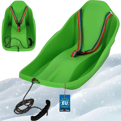 Produktbild von KOTARBAU® Bob Schlitten mit Lehne 72 x 37 x 32 cm Kinderbob Kunststoff Schlitten für Kinder mit Rückenlehne Schneeschlitten Kinderschlitten mit Sicherheitsgurt & Zugseil Grün