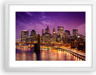 Produktbild von Gerahmtes Poster - Weißer Rahmen - New york nacht brooklyn brücke - 40x30 cm - Wand Bild - Wanddeko - Wandbilder - Wandposter - Bilderrahmen - Bilder - Kunstdruck - Wandbild - P2WAA40x30-2660