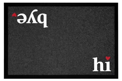 Produktbild von Fußmatte Hi Bye Willkommen Türmatte mit Spruch rutschfest und waschbar Schwarz 60x40cm