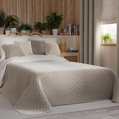 Image de Couvre-lit, matelassé, moderne, velours Velvi 170x210 017 Gris-Beige