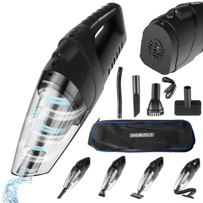 Produktbild von Steinborg Akku-Handstaubsauger mit Filter | 6500 Pa Saugleistung | Wasseraufsaugfunktion | 2000 mAh Li-Ion Akku | 30 Min. Betriebszeit | 80 Watt | 3 x Aufsätze | LED-Arbeitsleuchte | Robustes und leichtes Gehäuse | Transporttasche