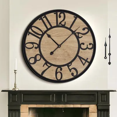 Obrázek produktu pro Velké tiché dřevěné hodiny, 40 cm, černé, vintage, na baterie