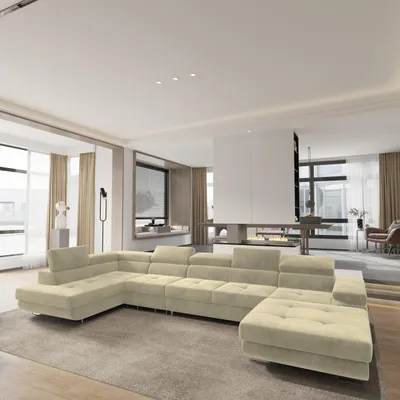 Produktbild von Masseno Ecksofa VELORA L-S mit Schlaffunktion U-Form, Sofa mit Bettkasten, Wohnzimmersofa, Couch, Soffa, Bettsofa, Couchgarnitur- Creme, MONOLITH 04