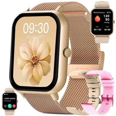 Produktbild von AMOLED Smartwatch Herren Damen mit Telefonfunktion Sportuhr mit Bluetooth Anrufe mit Schlafmonitor 5ATM Wasserdicht Smart Watch für iOS Android Rosa